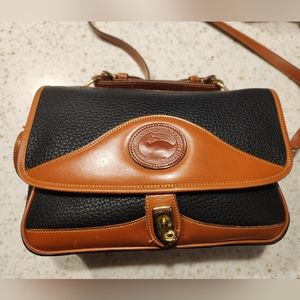 Vintage Dooney & Bourke blue/tan top Handle crossbody bag with gold hardware